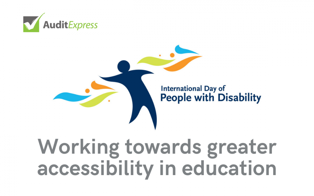 International Day of People with Disability logo on banner with heading "Working towards greater accessibility in education"