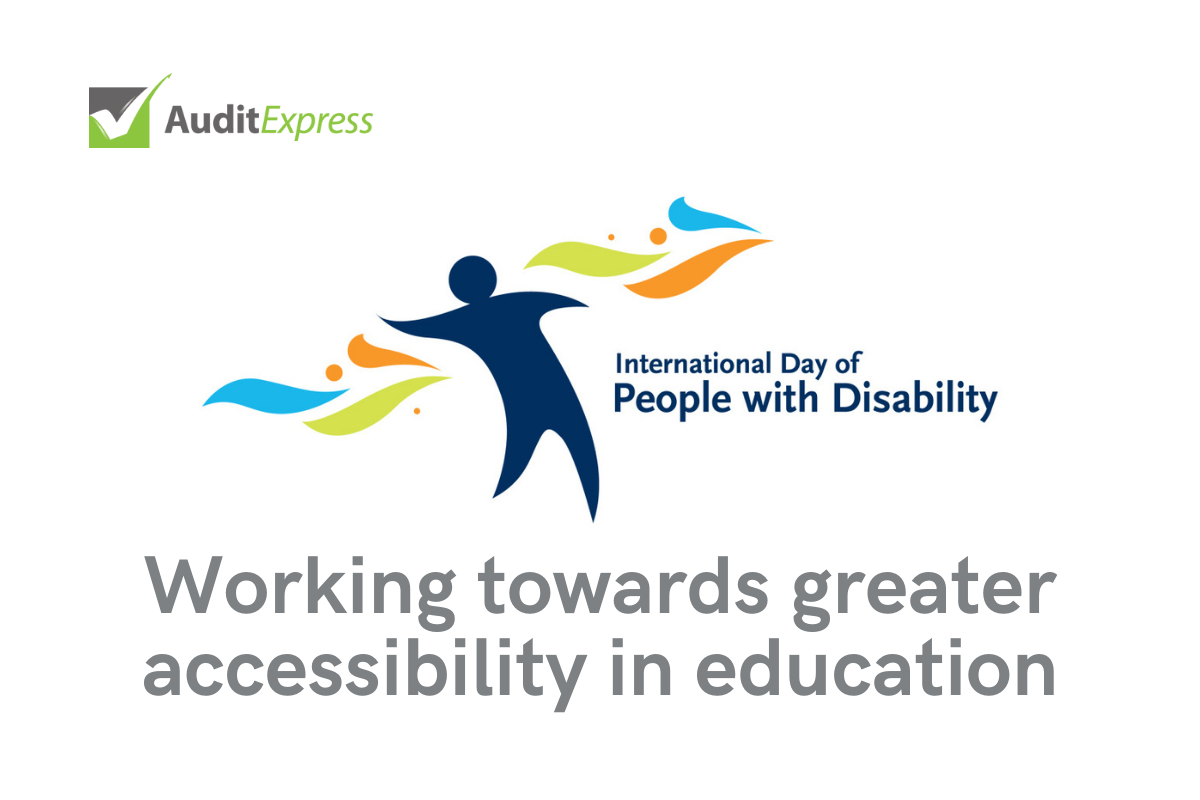 International Day of People with Disability logo on banner with heading "Working towards greater accessibility in education"